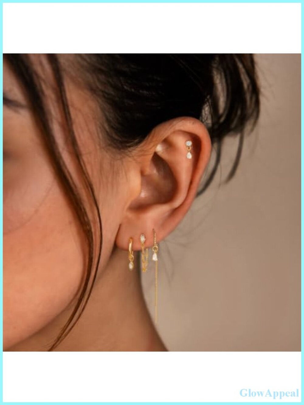 Dainty Gold Plated Chain Threader Earrings Set, Stackable Earring Stack - Picture 4 of 6